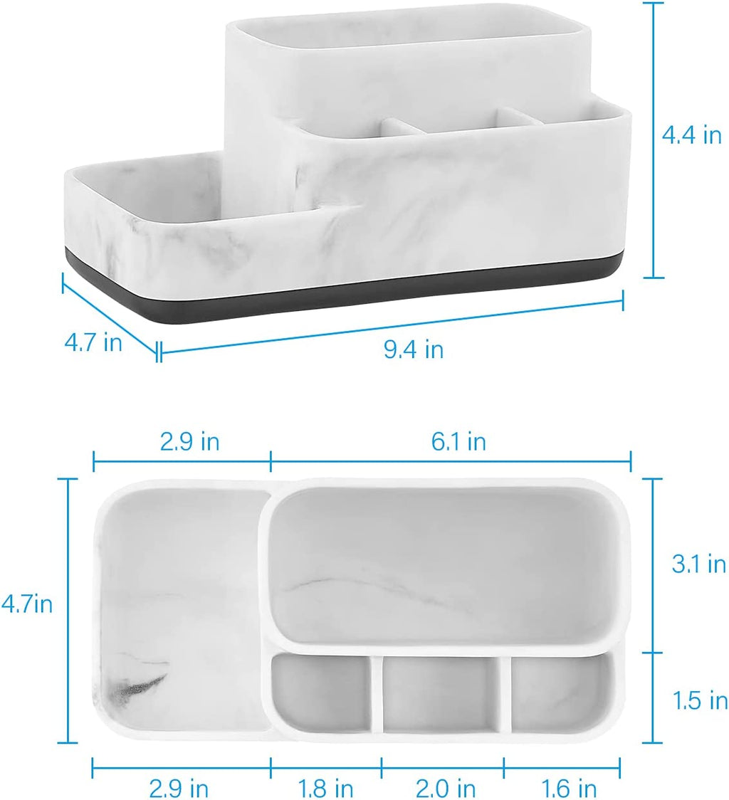 Toothbrush Holder Organizer - Multi-Functional Bathroom Storage for Makeup, Skincare, and Accessories - White Marble Look Countertop Organizer for Sink and Vanity Spaces